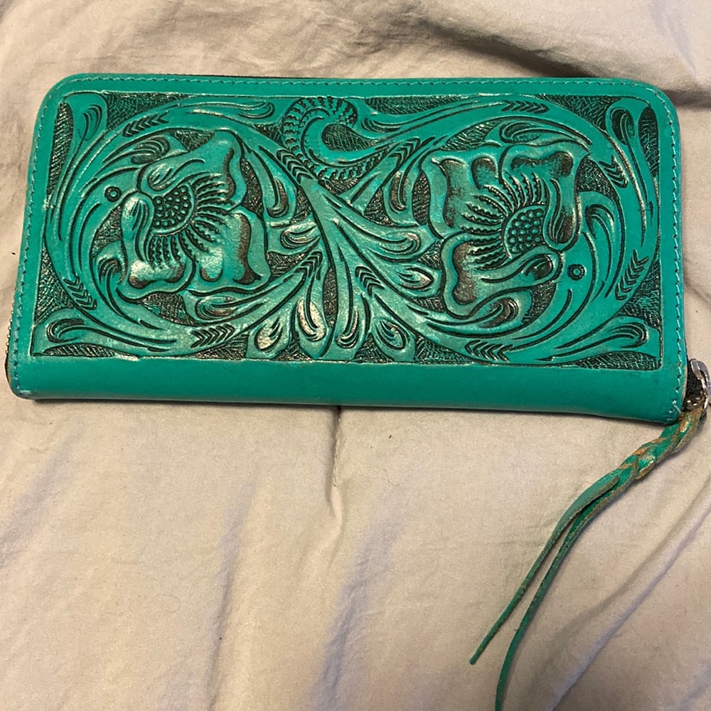 Turquoise tooled leather wallet